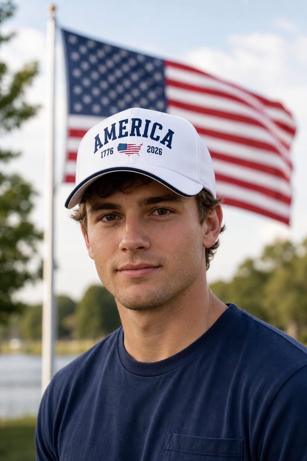 Person wearing America 250 Hat celebrating US 250th anniversary